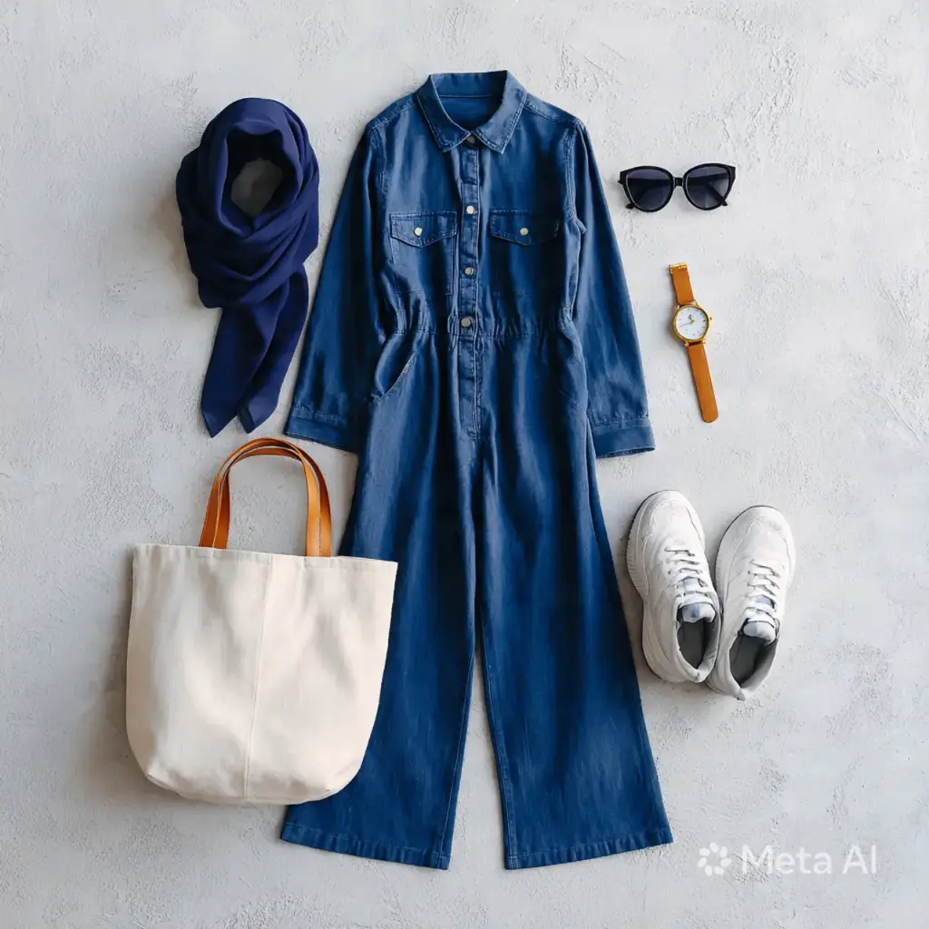 Furrln City Denim Jumpsuit | Mid Blue Urban Hijabi
