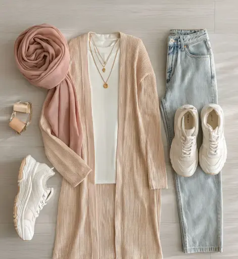 Furrln Cloud Knit Open Abaya | Cream